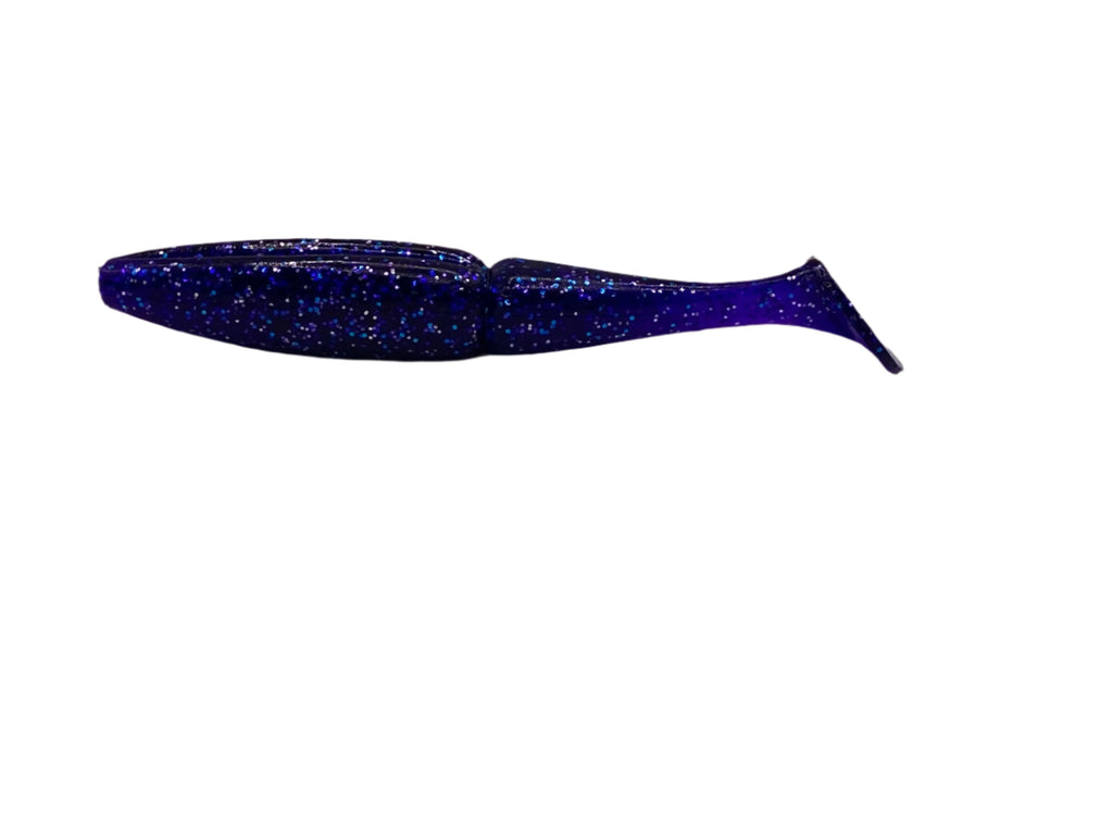 Blue glittery fishing lure on a gray background