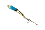 Gold and blue fishing lure on a white background